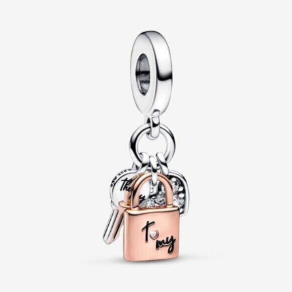 Pandora Two-Tone Key, Padlock & Heart Triple Dangle Charm